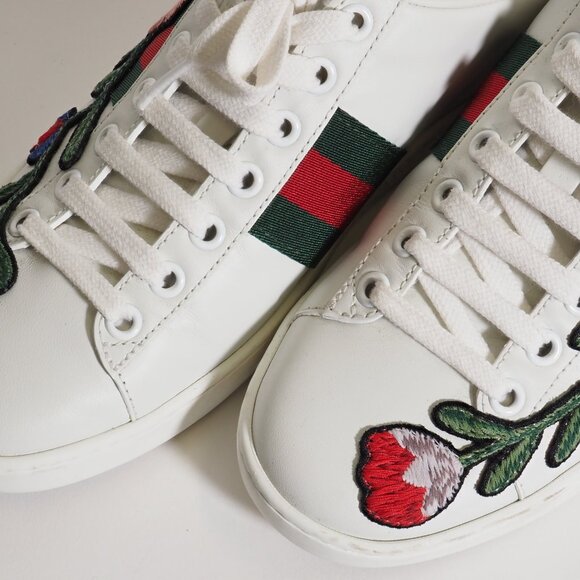 Gucci White Floral Embroidered Leather Ace Sneakers - Pre-Owned (Size 5.5) - Picture 6 of 11